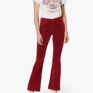 NWOT New Mother The Weekender Fray Corduroy Pants Jeans Garnet Sz 25